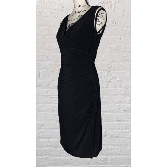 Ralph Lauren LRL Ruched Knee Length Dress Womens 6 Black Surplice Neckline - Picture 3 of 9